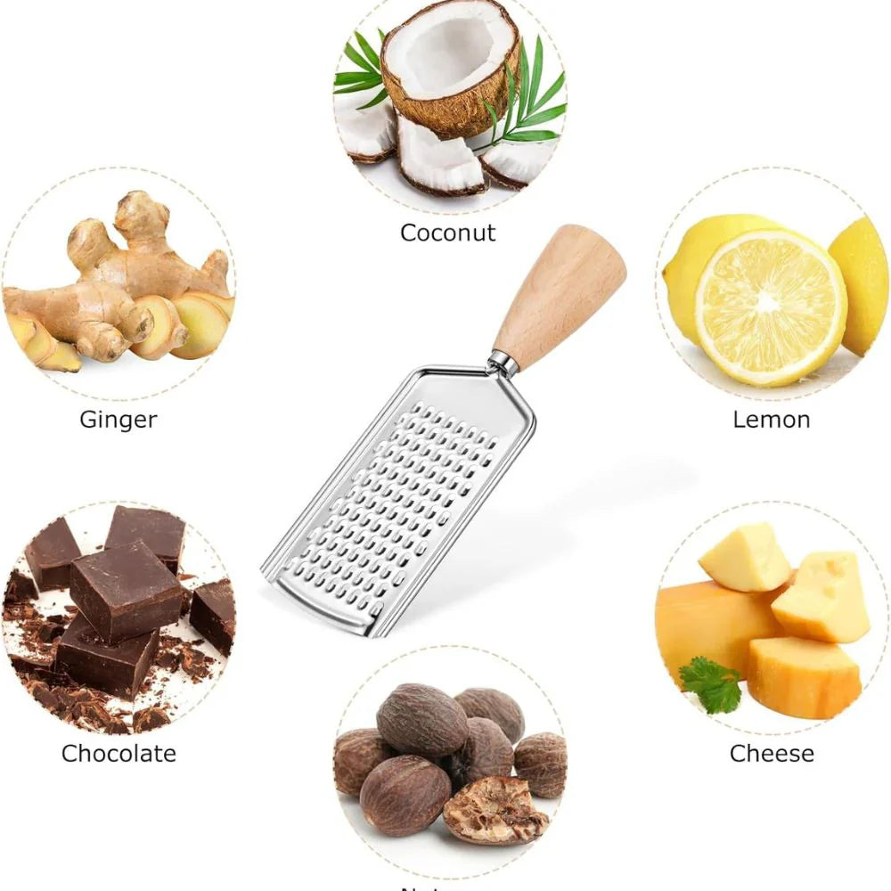 Spacn Premium Stainless Steel Handheld Food Grater with Non-Slip Handle - Multi-Functional Zester for Citrus, Cheese, Ginger, and Garlic