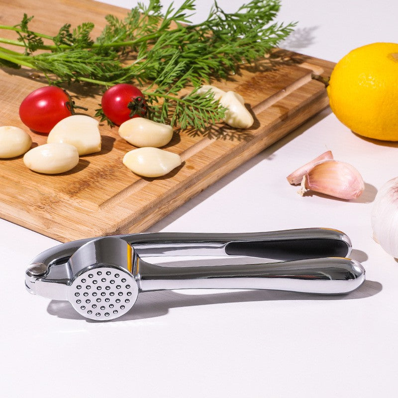 Spacn Heavy Duty Stainless Steel Garlic Press Crusher with Ergonomic Non-Slip Handle - Manual Ginger and Garlic Mincer for Kitchen, 6.5" x 1.2"