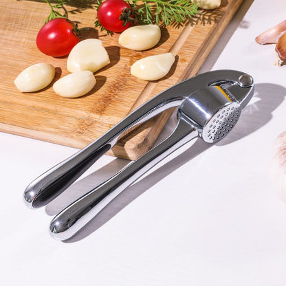 Spacn Heavy Duty Stainless Steel Garlic Press Crusher with Ergonomic Non-Slip Handle - Manual Ginger and Garlic Mincer for Kitchen, 6.5" x 1.2"