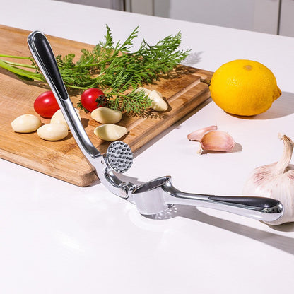Spacn Heavy Duty Stainless Steel Garlic Press Crusher with Ergonomic Non-Slip Handle - Manual Ginger and Garlic Mincer for Kitchen, 6.5" x 1.2"
