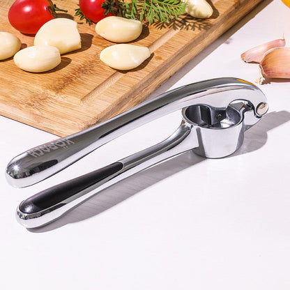 Spacn Heavy Duty Stainless Steel Garlic Press Crusher with Ergonomic Non-Slip Handle - Manual Ginger and Garlic Mincer for Kitchen, 6.5" x 1.2"