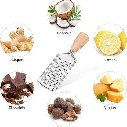 Spacn Premium Stainless Steel Handheld Food Grater with Non-Slip Handle - Multi-Functional Zester for Citrus, Cheese, Ginger, and Garlic