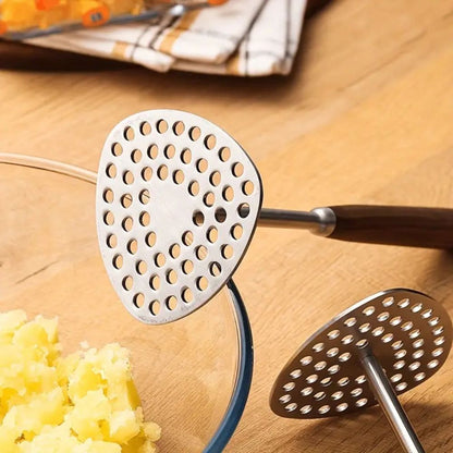 Spacn Heavy Duty 304 Stainless Steel Potato Masher with Ergonomic Wooden Handle - Professional Food & Vegetable Masher for Kitchen, 9.1" x 3.2"