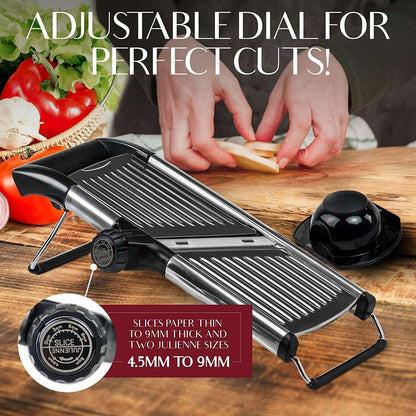 Spacn Adjustable Stainless Steel Mandoline Vegetable Slicer with 4.5mm - 9mm Thickness Dial - Multi-Blade Food Slicer for Kitchen with Safety Guard and Cut-Resistant Gloves