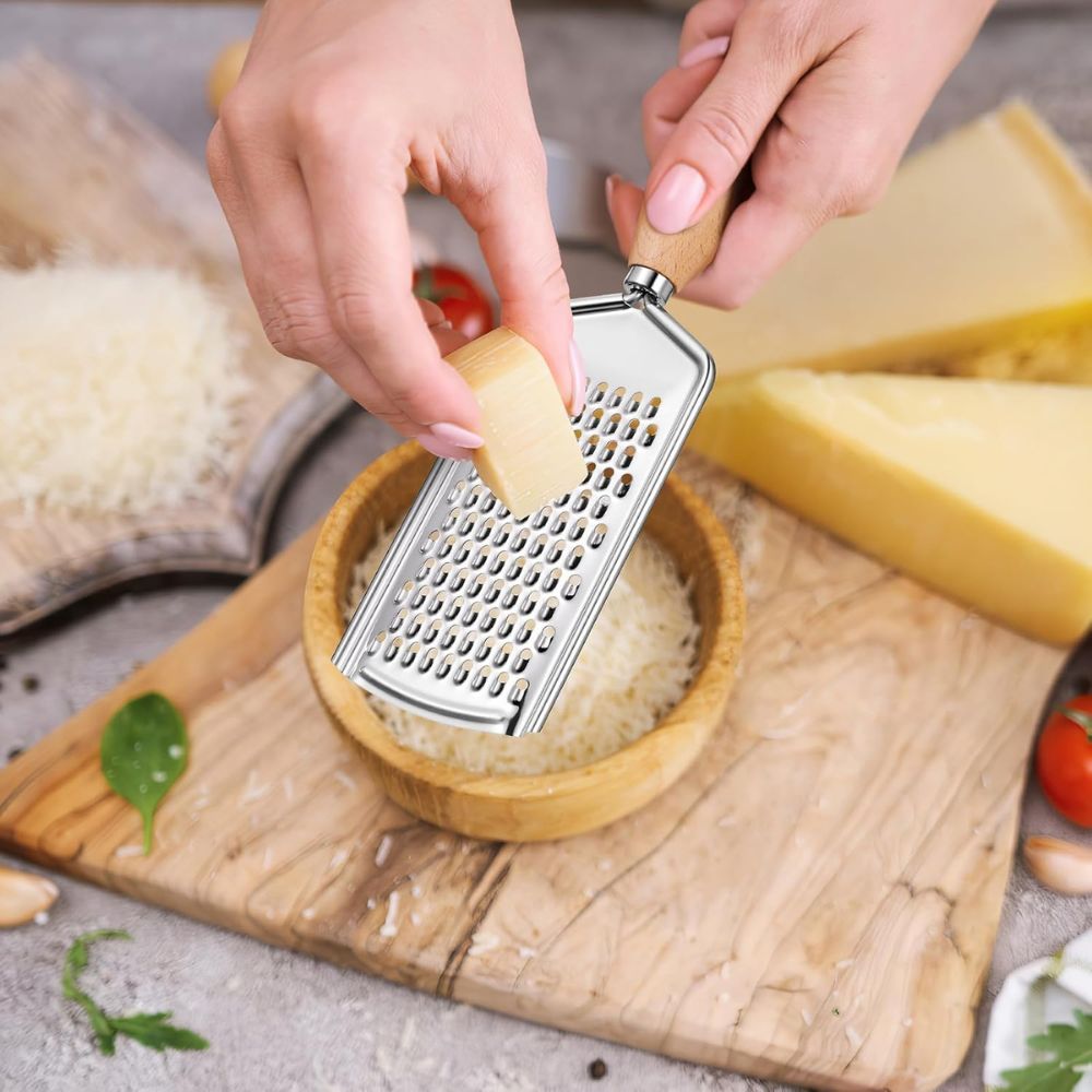 Spacn Premium Stainless Steel Handheld Food Grater with Non-Slip Handle - Multi-Functional Zester for Citrus, Cheese, Ginger, and Garlic