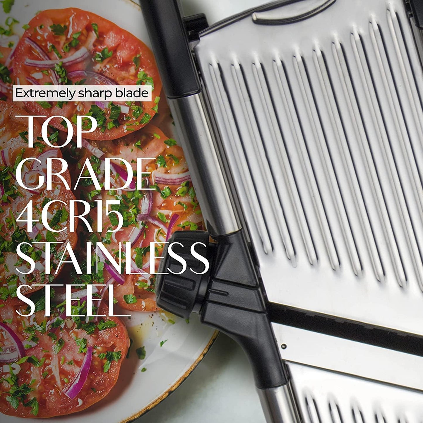 Spacn Adjustable Stainless Steel Mandoline Vegetable Slicer with 4.5mm - 9mm Thickness Dial - Multi-Blade Food Slicer for Kitchen with Safety Guard and Cut-Resistant Gloves