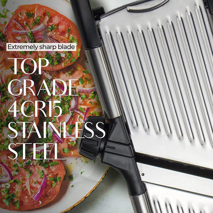Spacn Adjustable Stainless Steel Mandoline Vegetable Slicer with 4.5mm - 9mm Thickness Dial - Multi-Blade Food Slicer for Kitchen with Safety Guard and Cut-Resistant Gloves